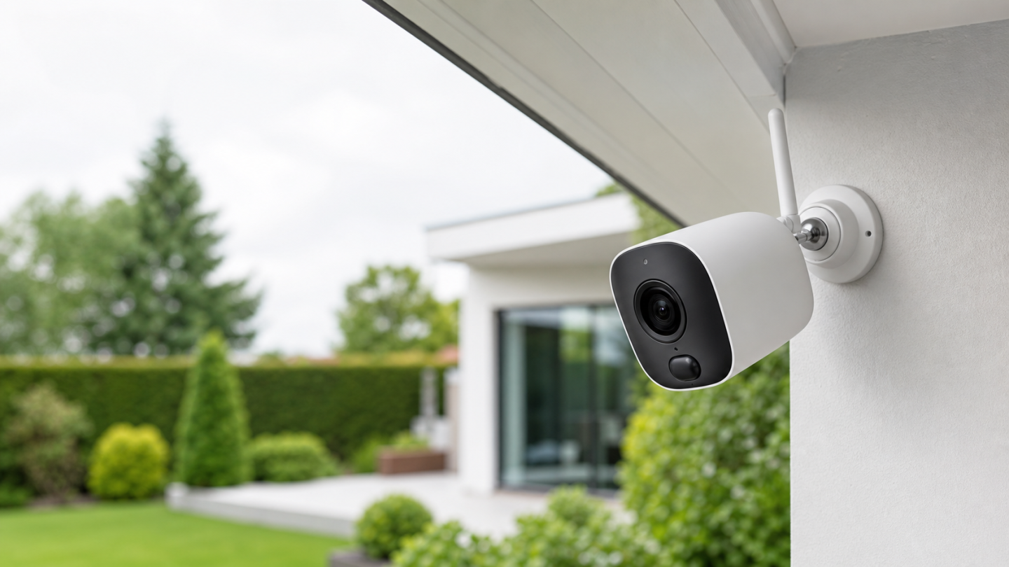 Telecamera WiFi da esterno montata sotto una tettoia