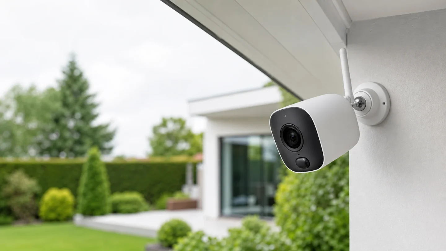 Telecamera WiFi da esterno montata sotto una tettoia