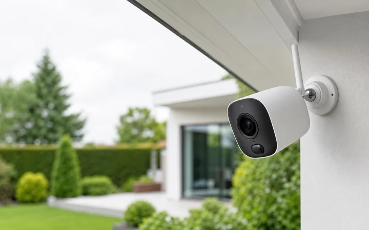 Telecamera WiFi da esterno montata sotto una tettoia